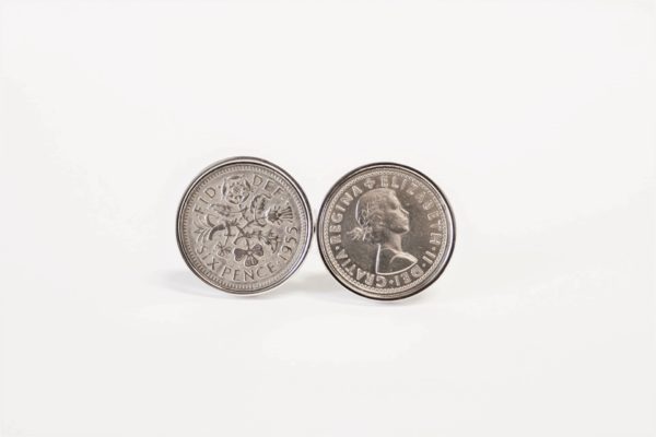 1955 English sixpence coin cufflinks