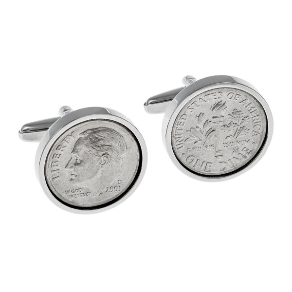 2001 US Roosevelt dime coin cufflinks